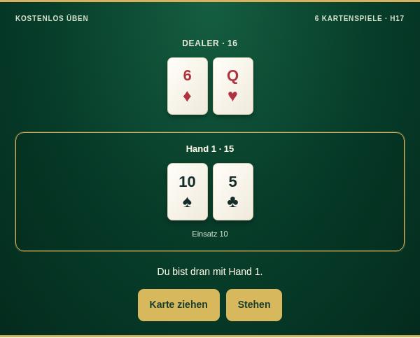 Bottoms Up Blackjack: Vorschau des Übungsspiels