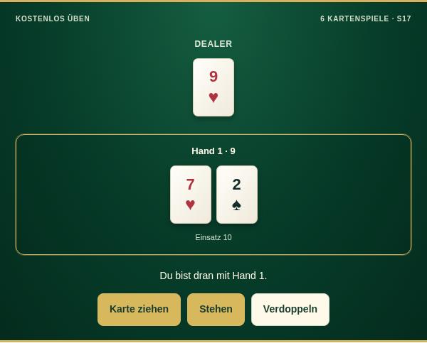Europäisches Blackjack: Vorschau des Übungsspiels