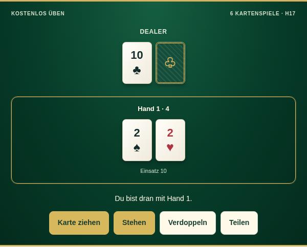 Power Blackjack: Vorschau des Übungsspiels