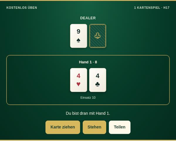 Vegas Single Deck: Vorschau des Übungsspiels