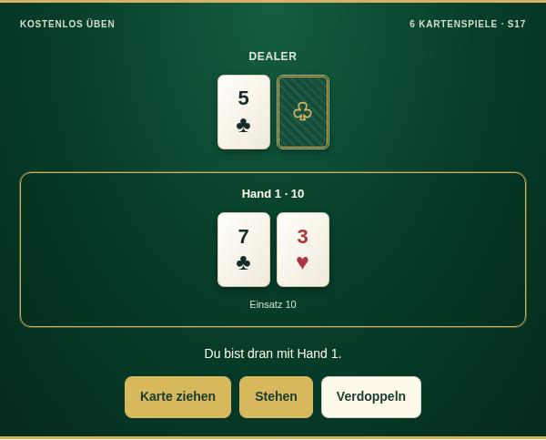 Win-Win Blackjack: Vorschau des Übungsspiels