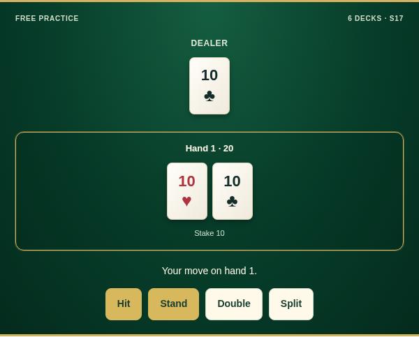 Blackjack Plus practice game screenshot