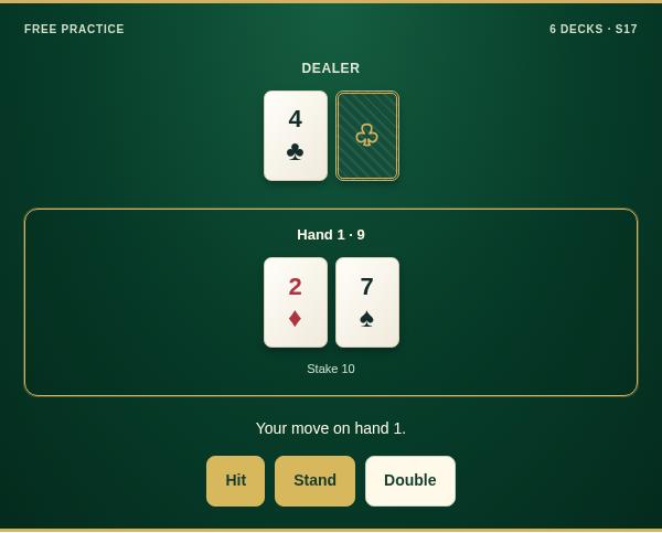 Mulligan 21 practice game screenshot