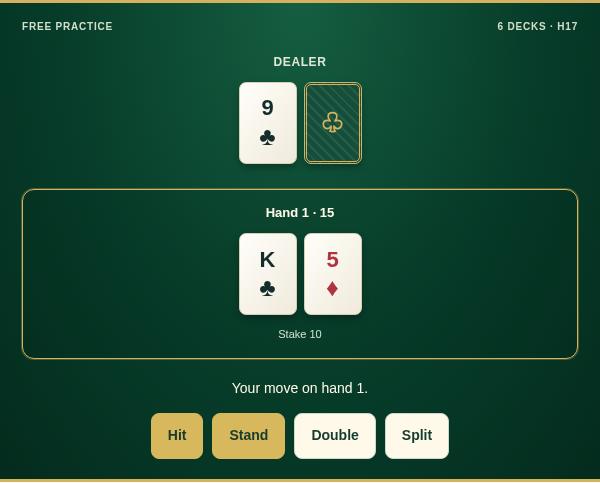 Power Blackjack practice game screenshot