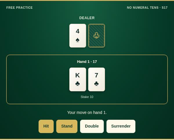 Spanish 21 practice game screenshot