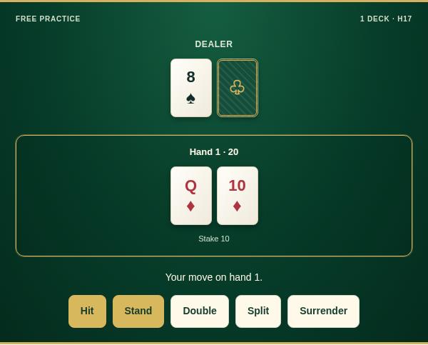 Super Fun 21 practice game screenshot