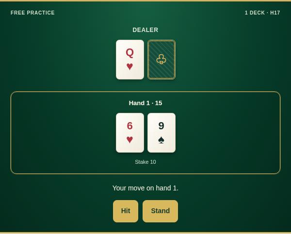 Vegas Single Deck practice game screenshot